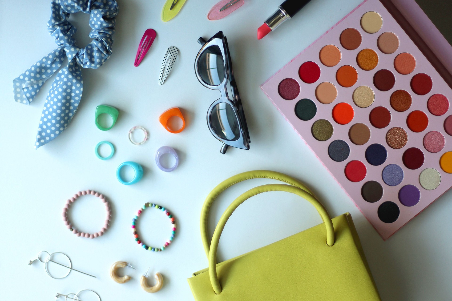 Green Bag, Colorful Accessories and Make Up